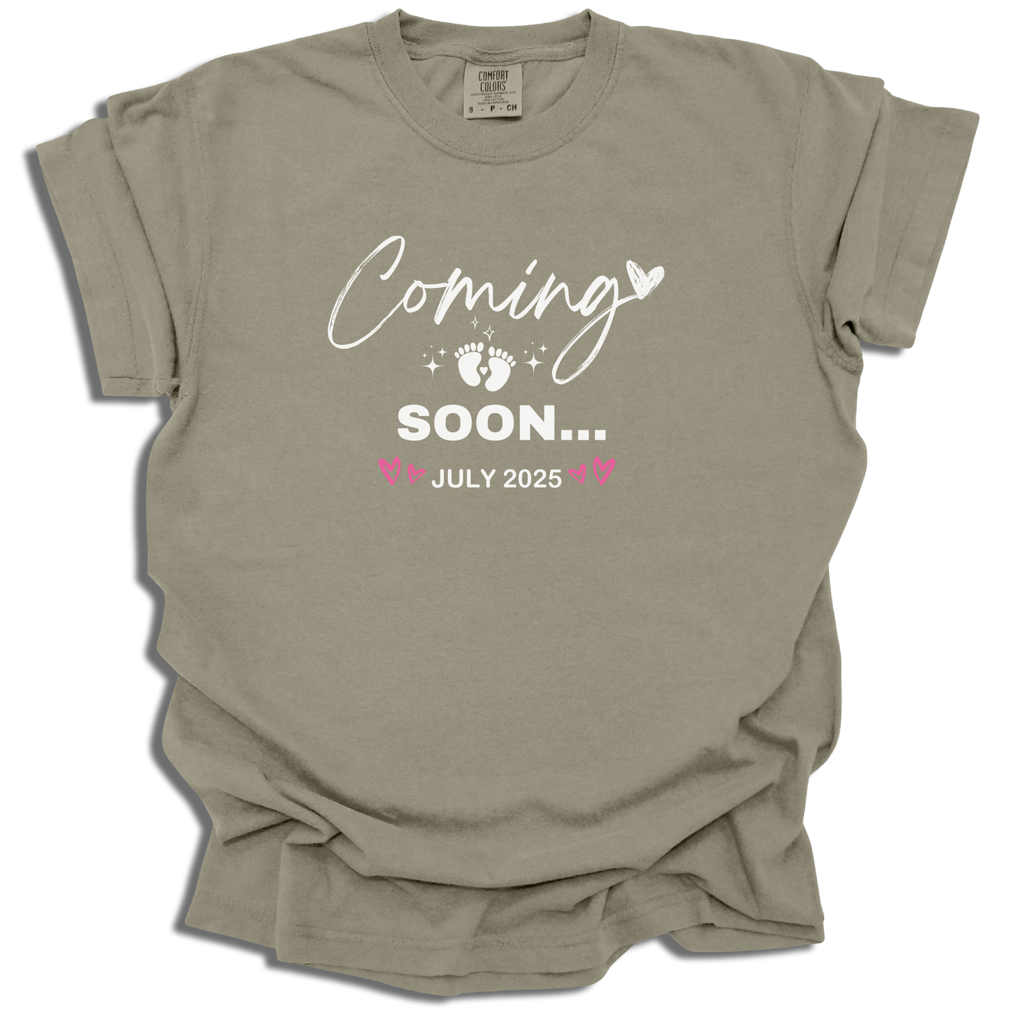Coming Soon July 2025 T-Shirt | Custom Date Pregnancy Tee | Maternity Gift - c242a25