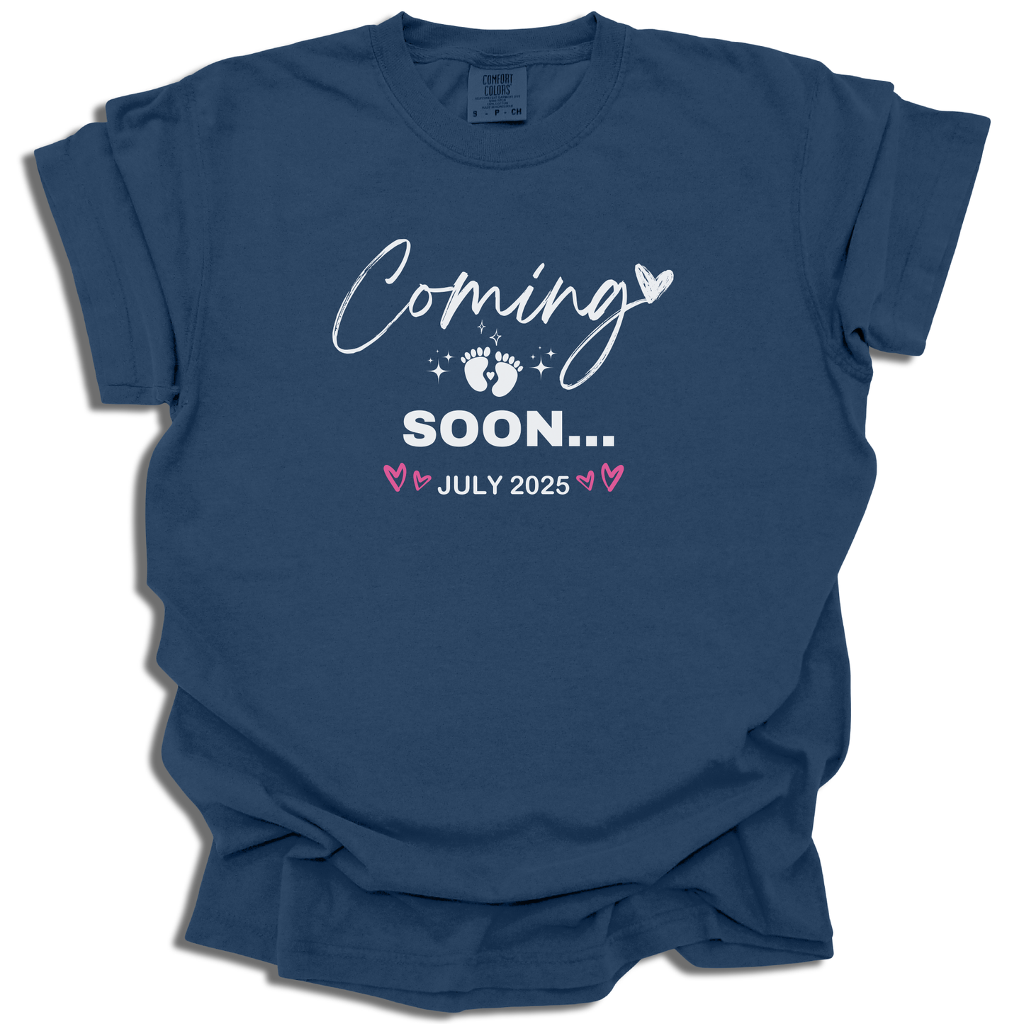 Coming Soon July 2025 T-Shirt | Custom Date Pregnancy Tee | Maternity Gift - c242a25