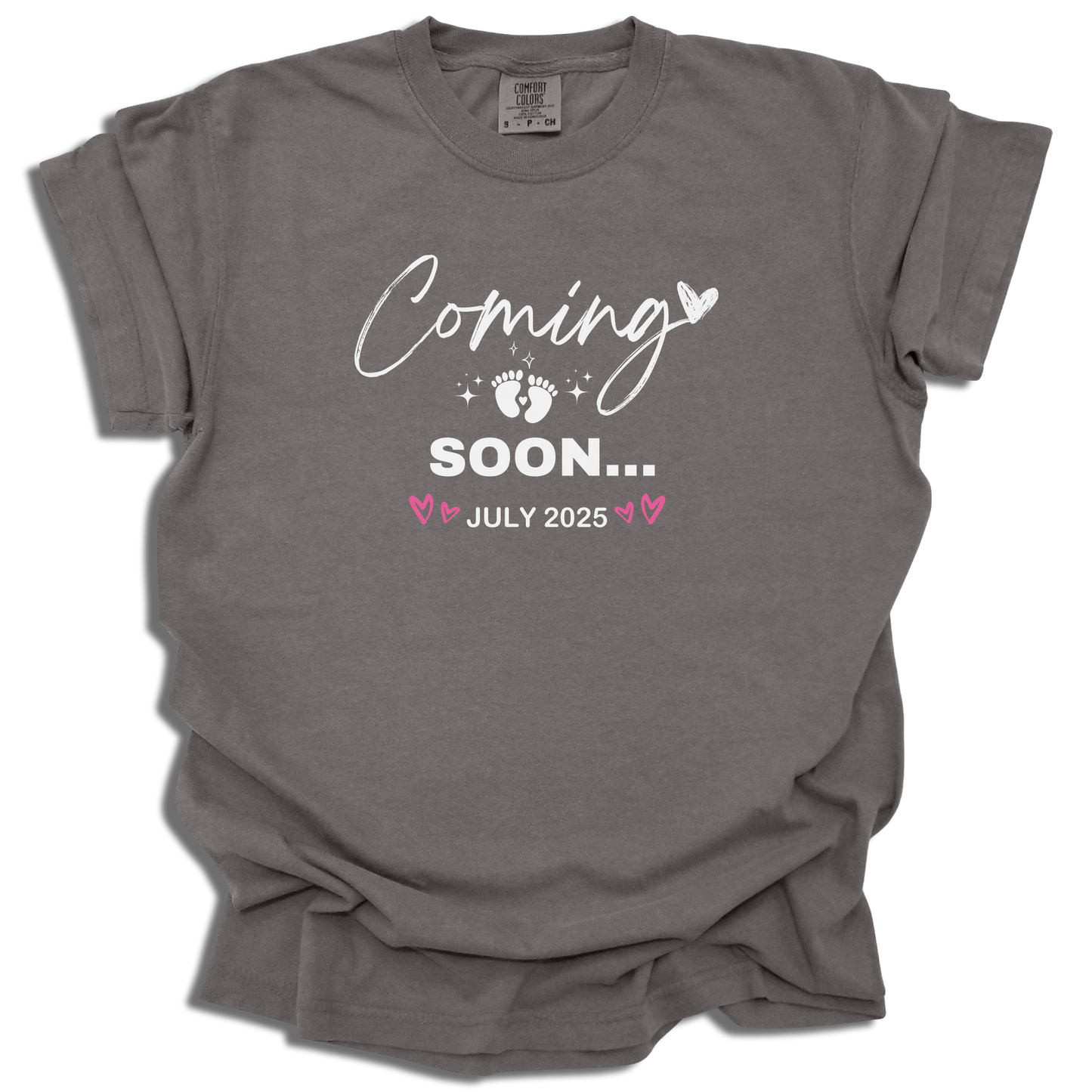 Coming Soon July 2025 T-Shirt | Custom Date Pregnancy Tee | Maternity Gift - c242a25