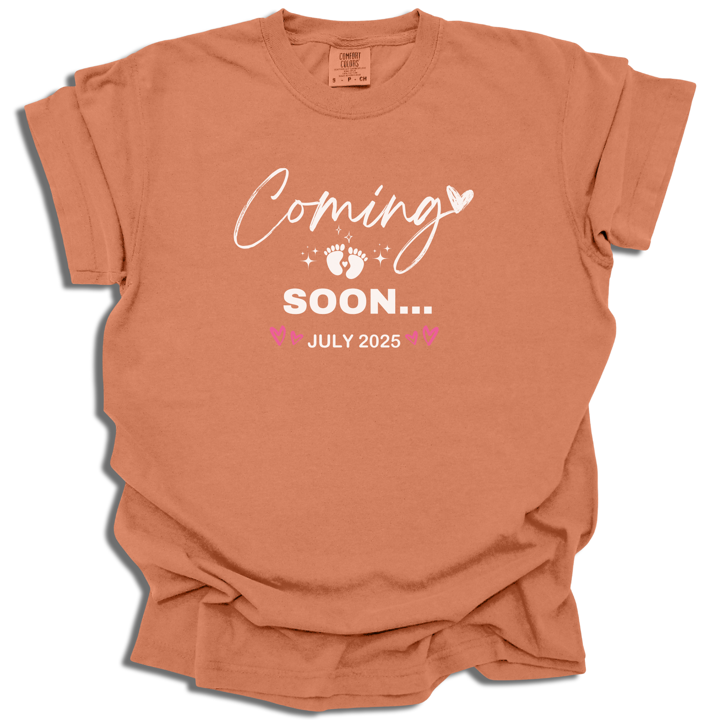 Coming Soon July 2025 T-Shirt | Custom Date Pregnancy Tee | Maternity Gift - c242a25