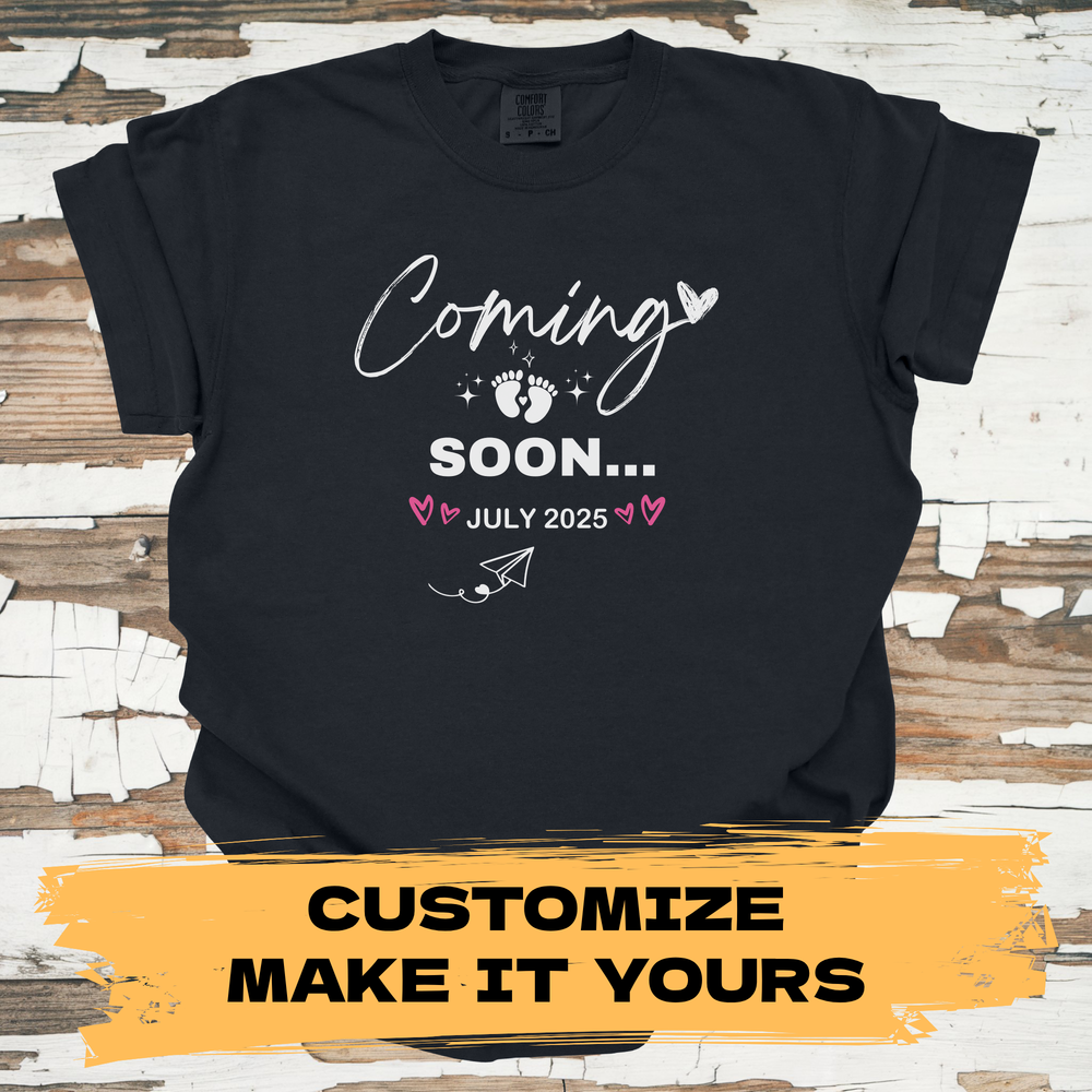 Baby Coming Soon T-Shirt - Custom Date - Primary View