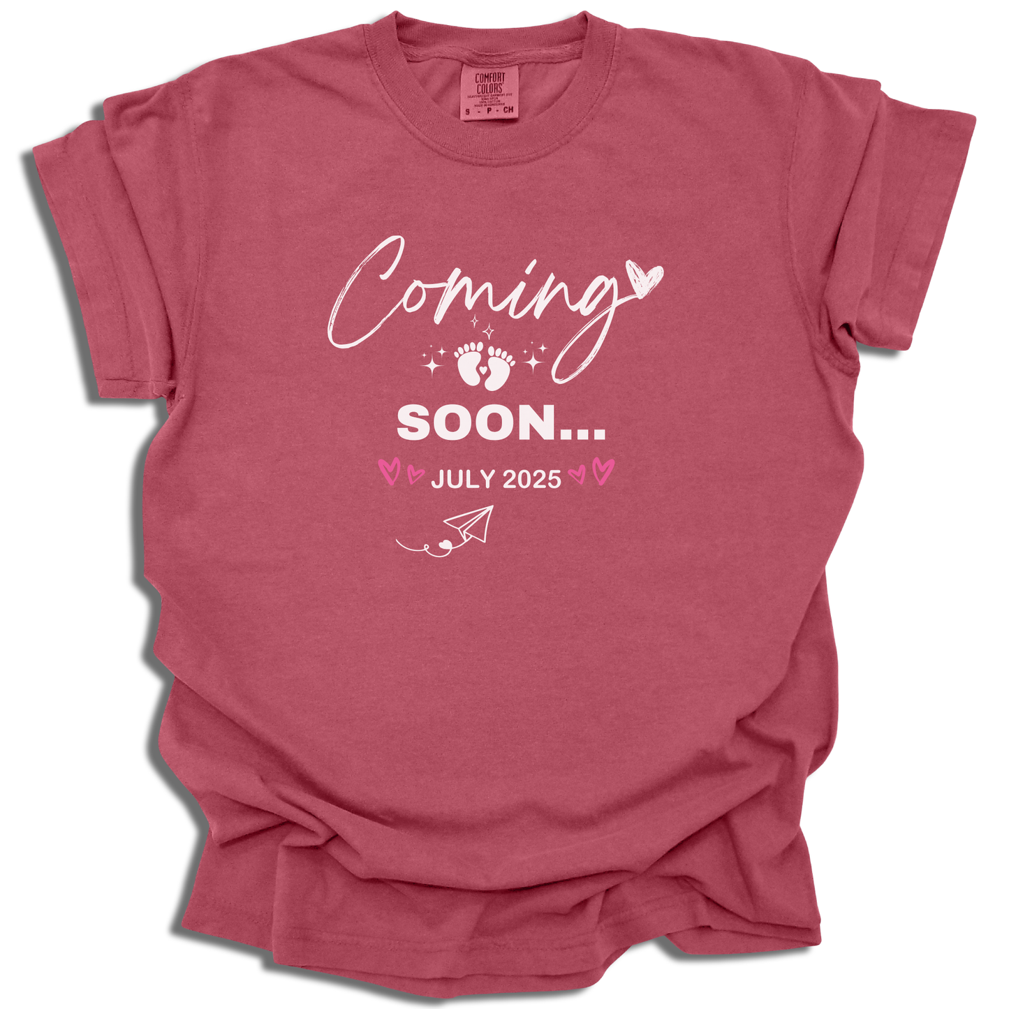 Baby Coming Soon July 2025 T-Shirt | Custom Date Maternity Tee | Pregnancy Gift - c243a25