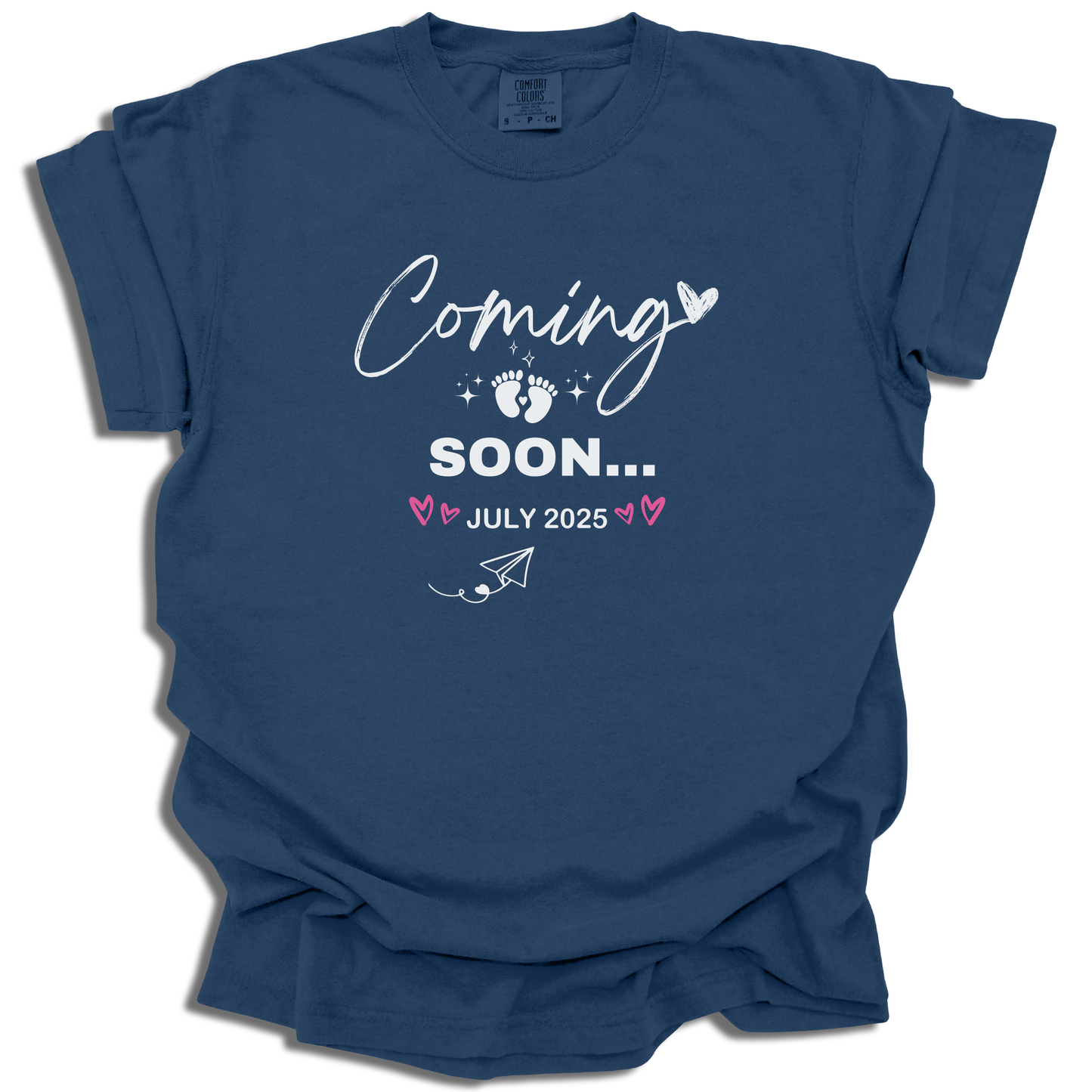 Baby Coming Soon July 2025 T-Shirt | Custom Date Maternity Tee | Pregnancy Gift - c243a25