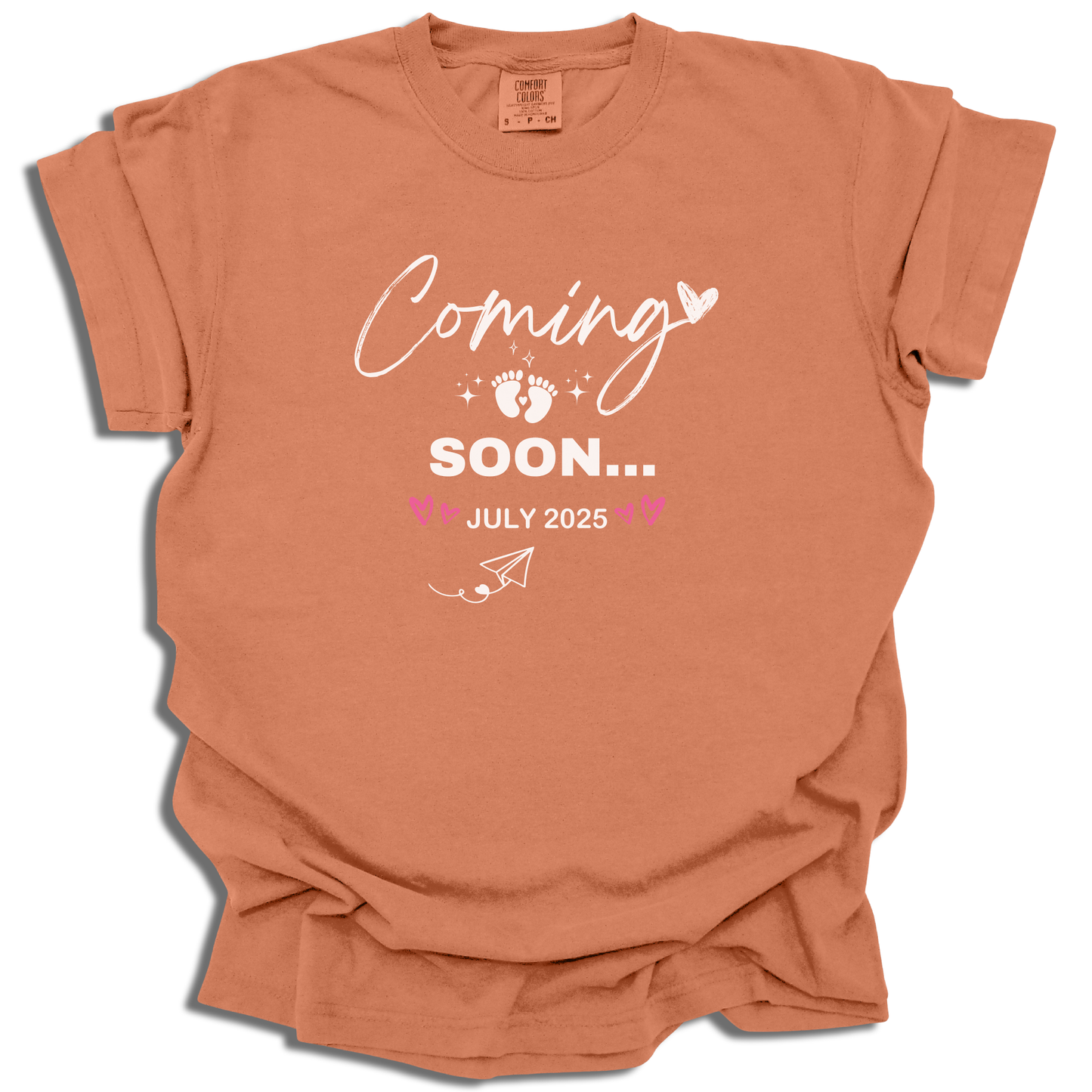 Baby Coming Soon July 2025 T-Shirt | Custom Date Maternity Tee | Pregnancy Gift - c243a25