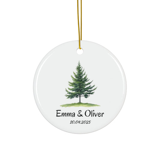 Custom Names & Date Ornament - Elegant Pine Tree Holiday Decor - c449a25