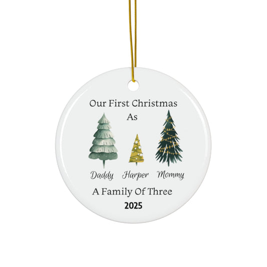 First Christmas as Family of Three Ornament with Names - c446a25