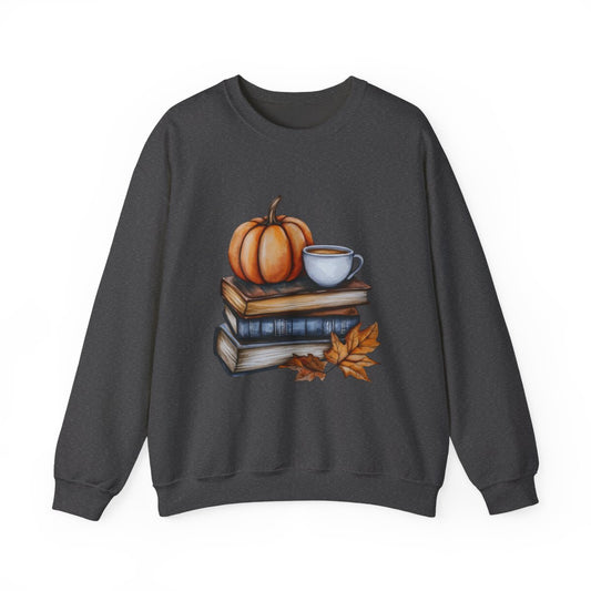 Cozy Fall Vibes Sweatshirt - Pumpkin, Books & Coffee Lover Style - c515a25