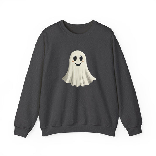 Happy Ghost on Black Sweatshirt - Minimal Halloween Vibes - c506a25