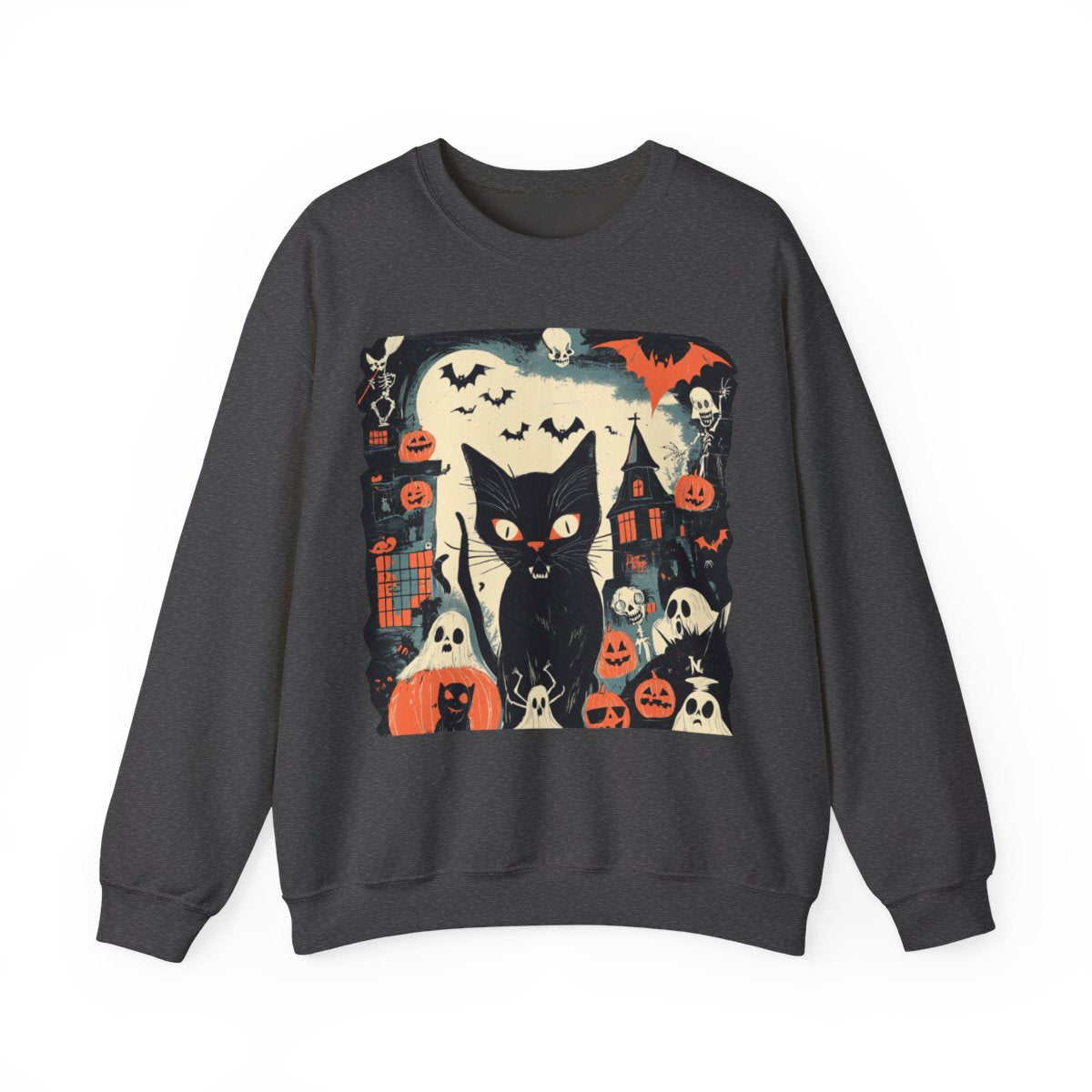 Retro Spooky Cat Sweatshirt - Haunted Halloween Vibes - c503a25