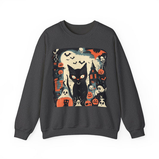 Retro Spooky Cat Sweatshirt - Haunted Halloween Vibes - c503a25
