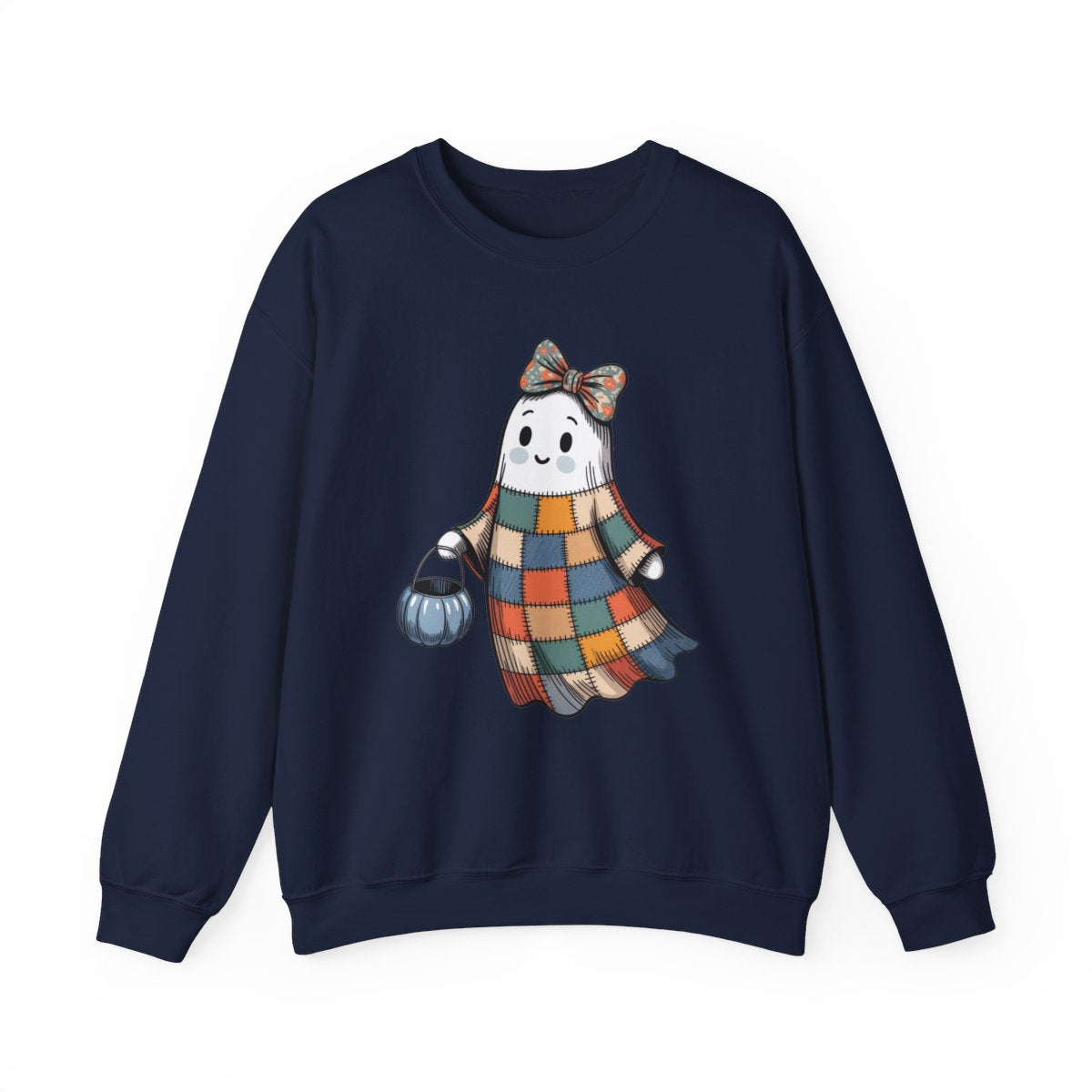 Patchwork Ghost Cozy Fall Halloween Sweatshirt - c474a25