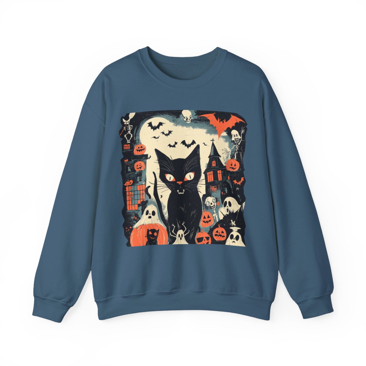 Retro Spooky Cat Sweatshirt - Haunted Halloween Vibes - c503a25