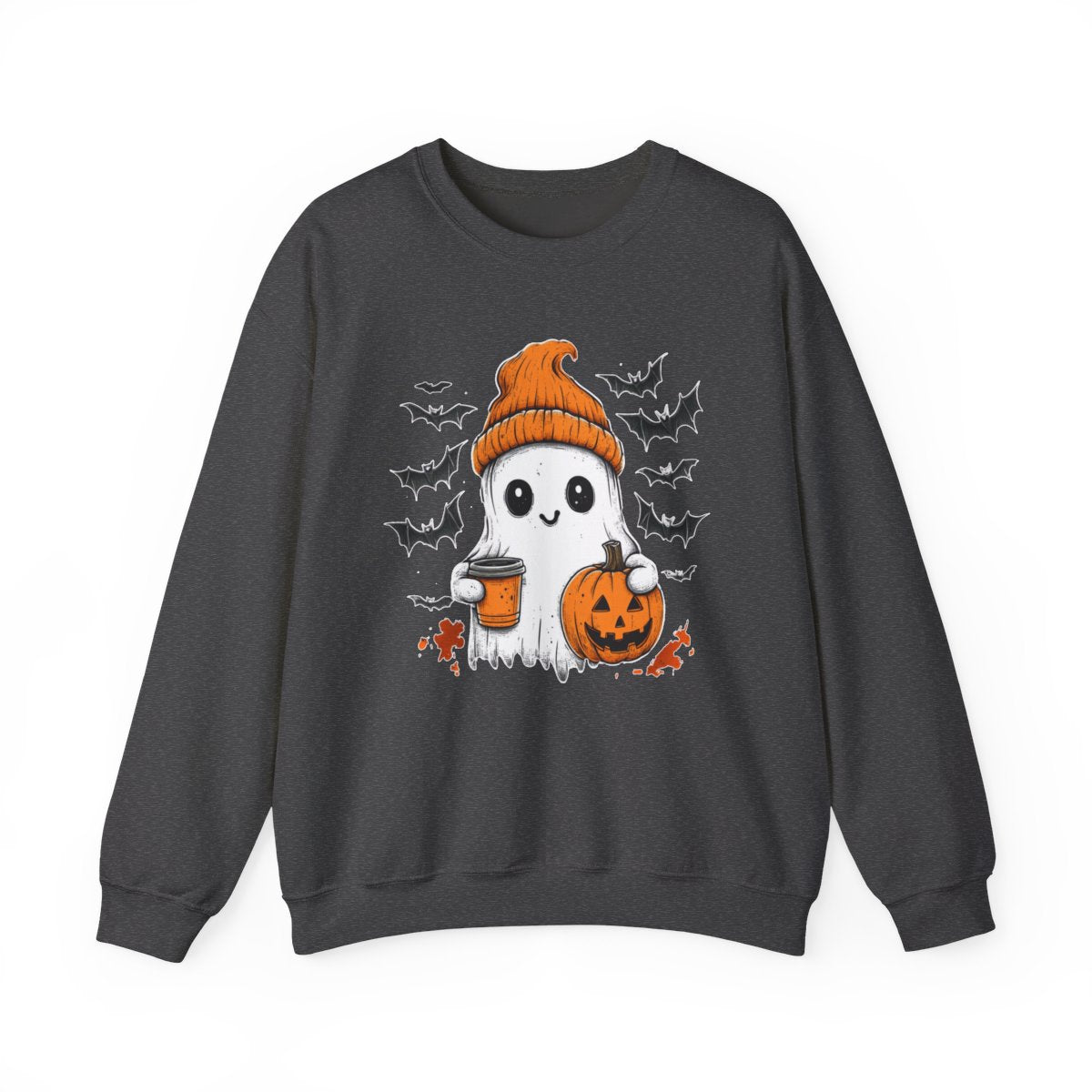Ghost with Coffee & Pumpkin Sweatshirt - Spooky Cozy Vibes - c508a25