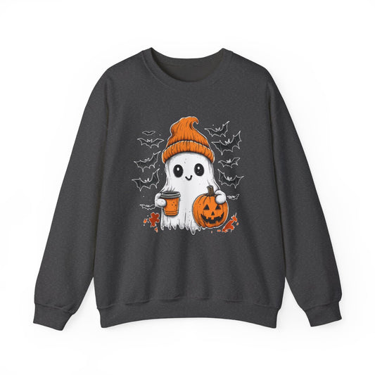 Ghost with Coffee & Pumpkin Sweatshirt - Spooky Cozy Vibes - c508a25