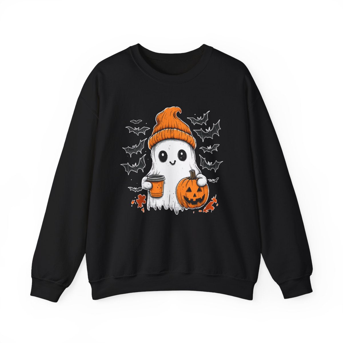Ghost with Coffee & Pumpkin Sweatshirt - Spooky Cozy Vibes - c508a25