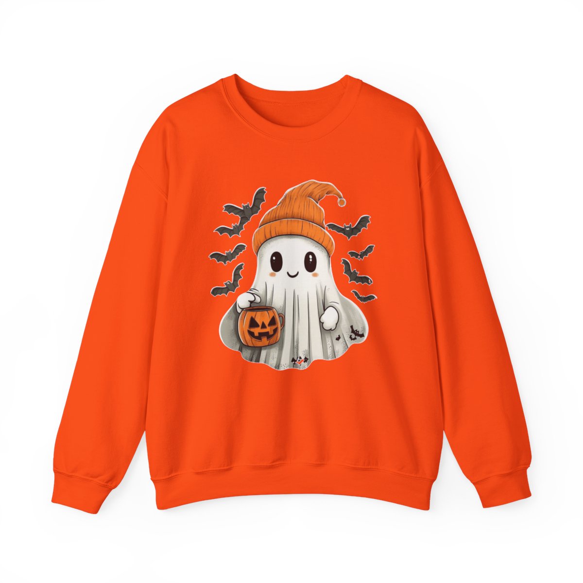 Ghost with Pumpkin Bucket Sweatshirt - Cozy Spooky Season Style - c507a25