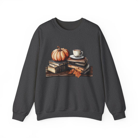 Pumpkin, Books & Coffee Sweatshirt - Fall Cozy Aesthetic - c516a25
