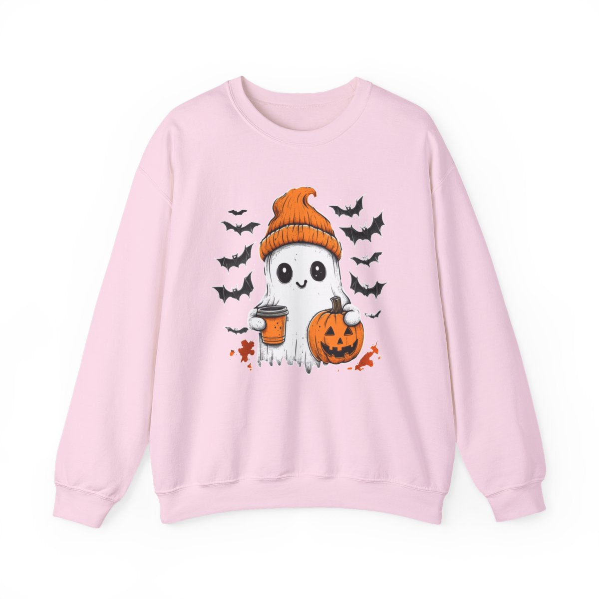 Ghost with Coffee & Pumpkin Sweatshirt - Spooky Cozy Vibes - c508a25