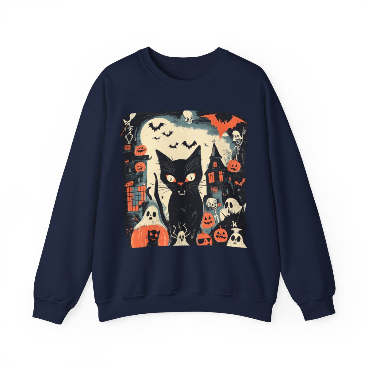 Retro Spooky Cat Sweatshirt - Haunted Halloween Vibes - c503a25