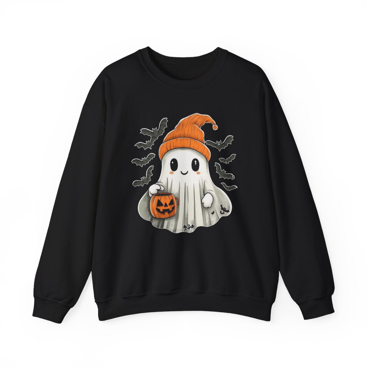 Ghost with Pumpkin Bucket Sweatshirt - Cozy Spooky Season Style - c507a25