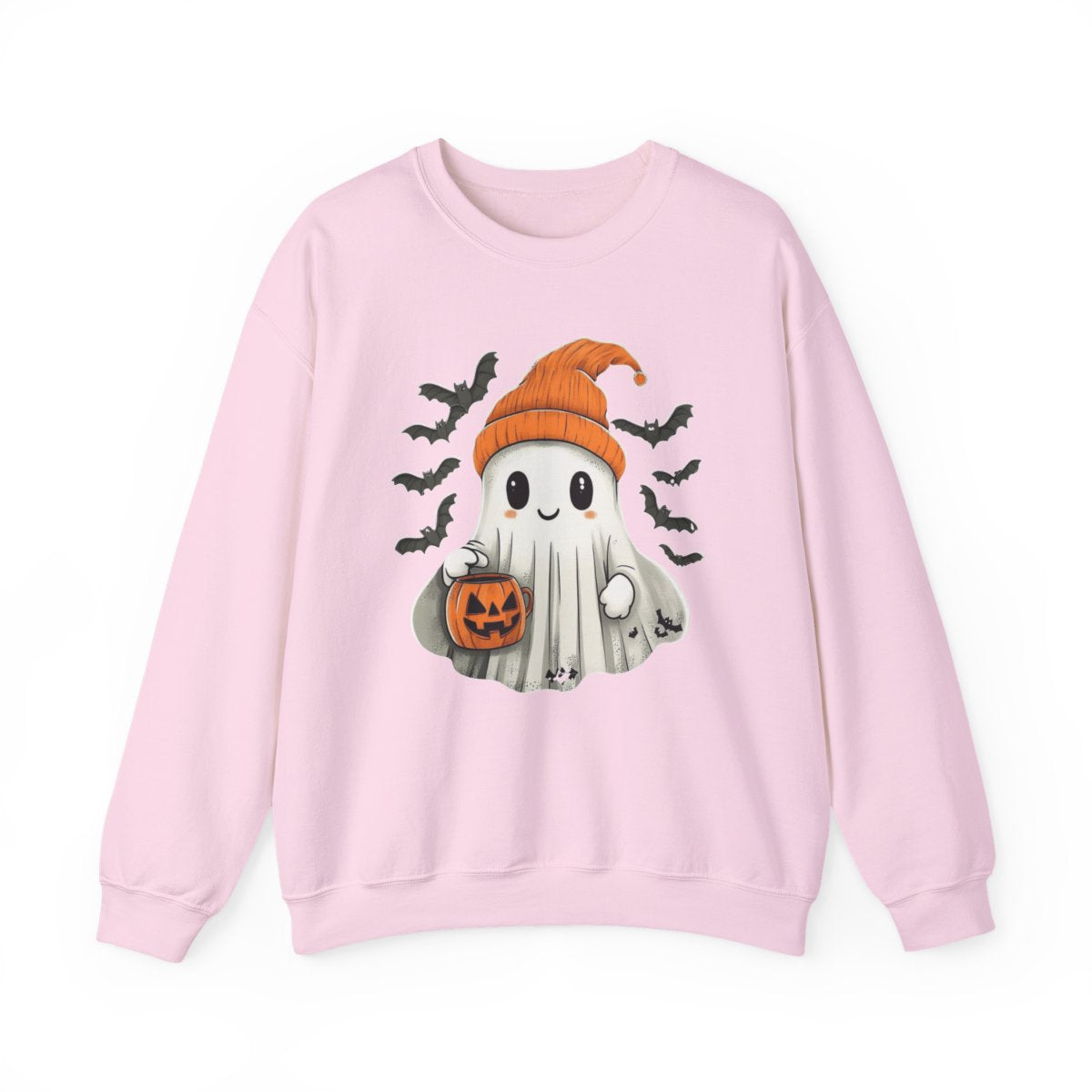 Ghost with Pumpkin Bucket Sweatshirt - Cozy Spooky Season Style - c507a25