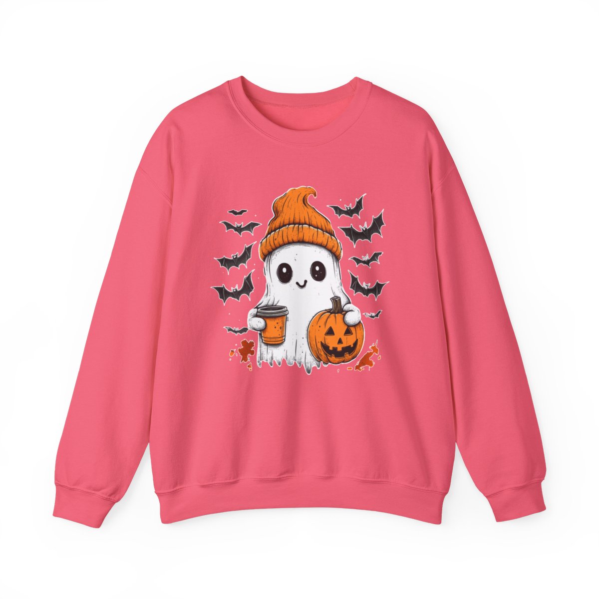 Ghost with Coffee & Pumpkin Sweatshirt - Spooky Cozy Vibes - c508a25