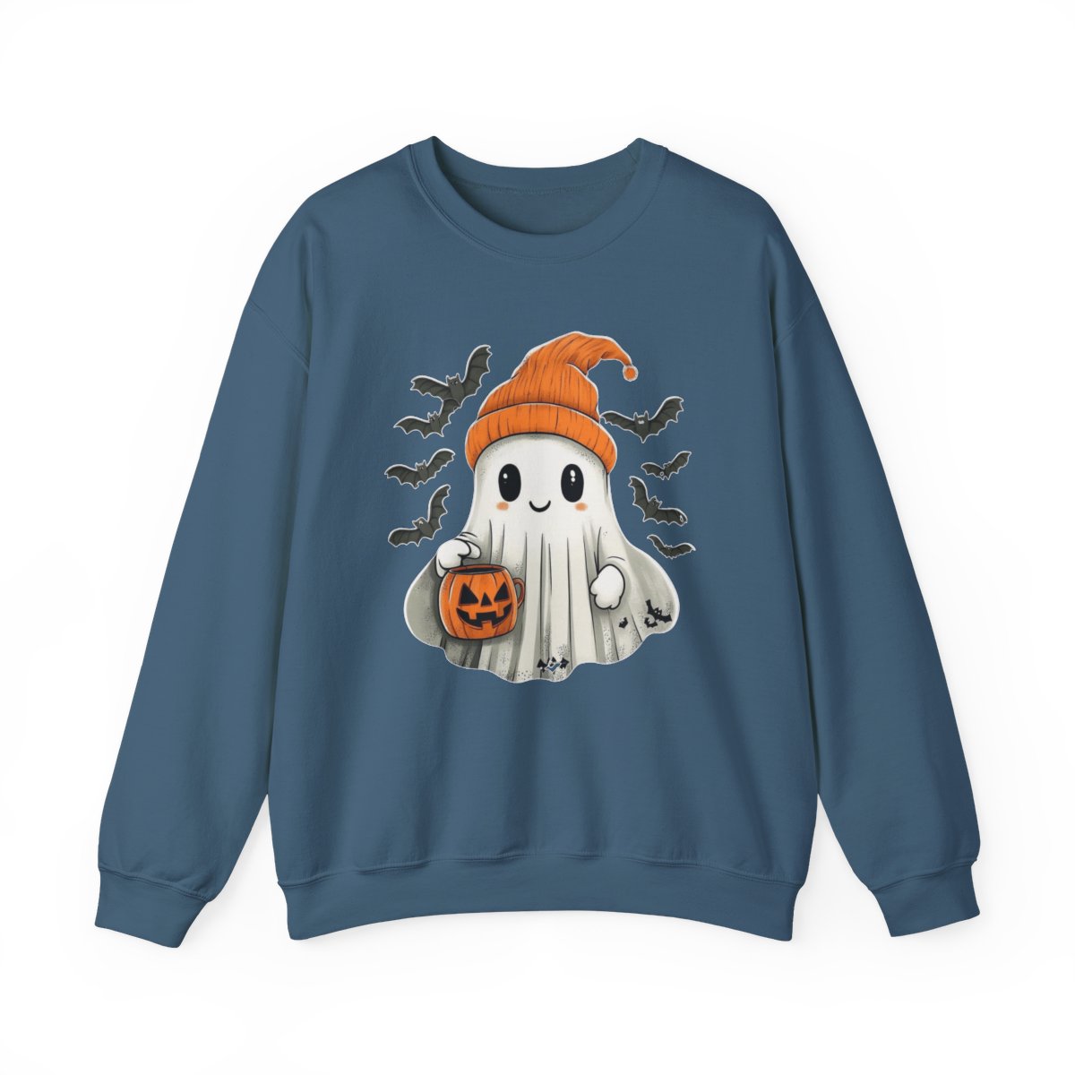 Ghost with Pumpkin Bucket Sweatshirt - Cozy Spooky Season Style - c507a25