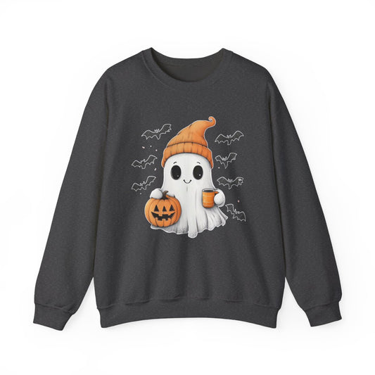 Ghost with Coffee & Pumpkin Sweatshirt - Cozy Halloween Style - c509a25
