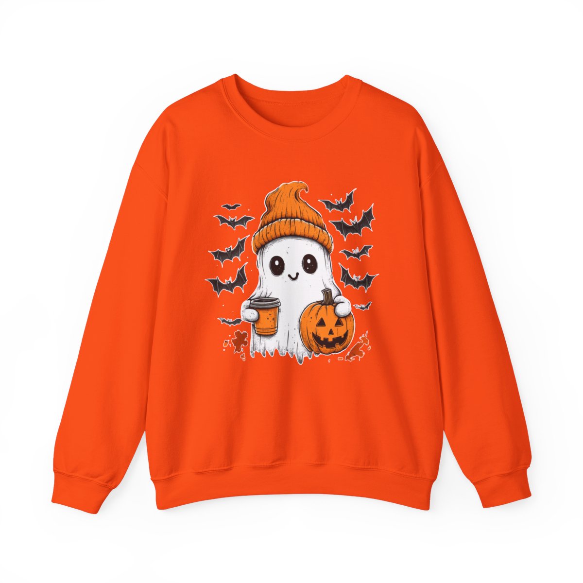 Ghost with Coffee & Pumpkin Sweatshirt - Spooky Cozy Vibes - c508a25