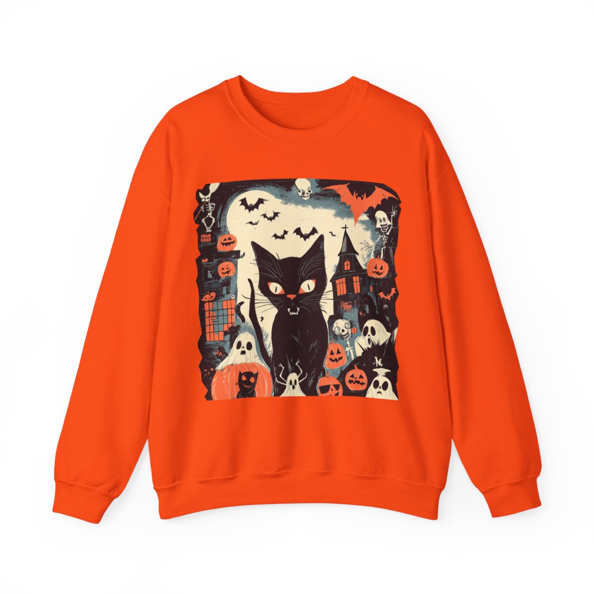 Retro Spooky Cat Sweatshirt - Haunted Halloween Vibes - c503a25