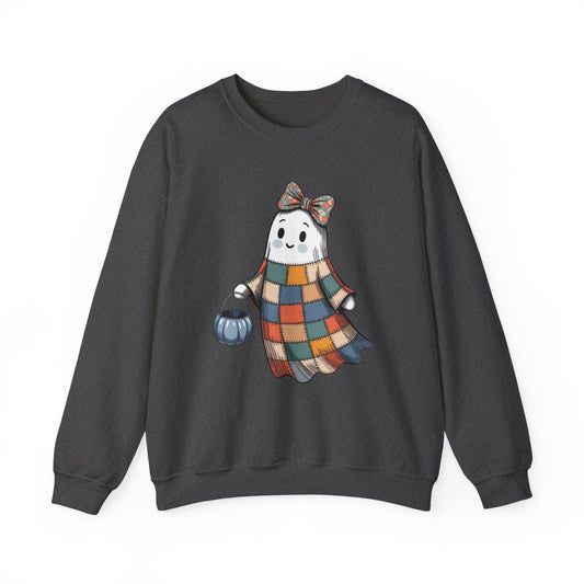 Patchwork Ghost Cozy Fall Halloween Sweatshirt - c474a25
