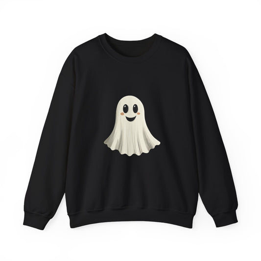 Happy Ghost on Black Sweatshirt - Minimal Halloween Vibes - c506a25