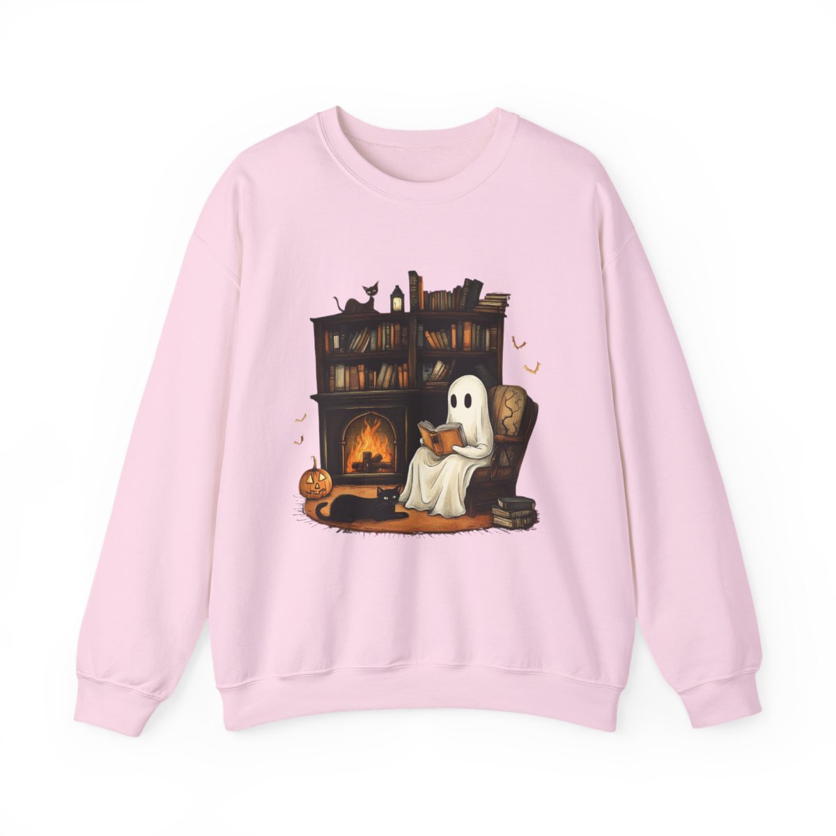 Haunted Book Nook Sweatshirt - Ghost, Cat & Cozy Vibes - c511a25