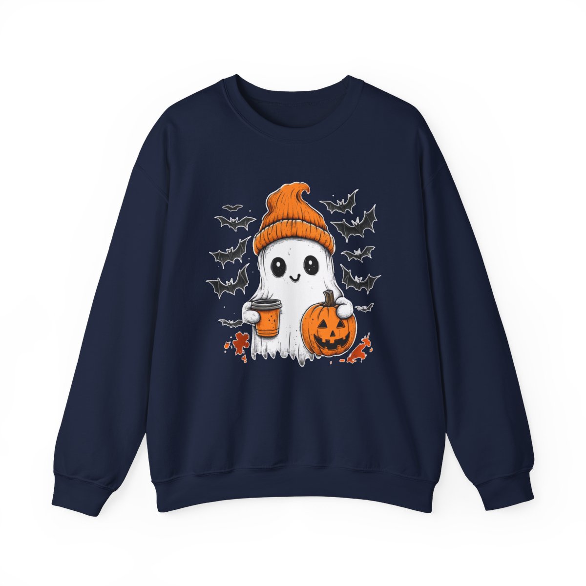 Ghost with Coffee & Pumpkin Sweatshirt - Spooky Cozy Vibes - c508a25